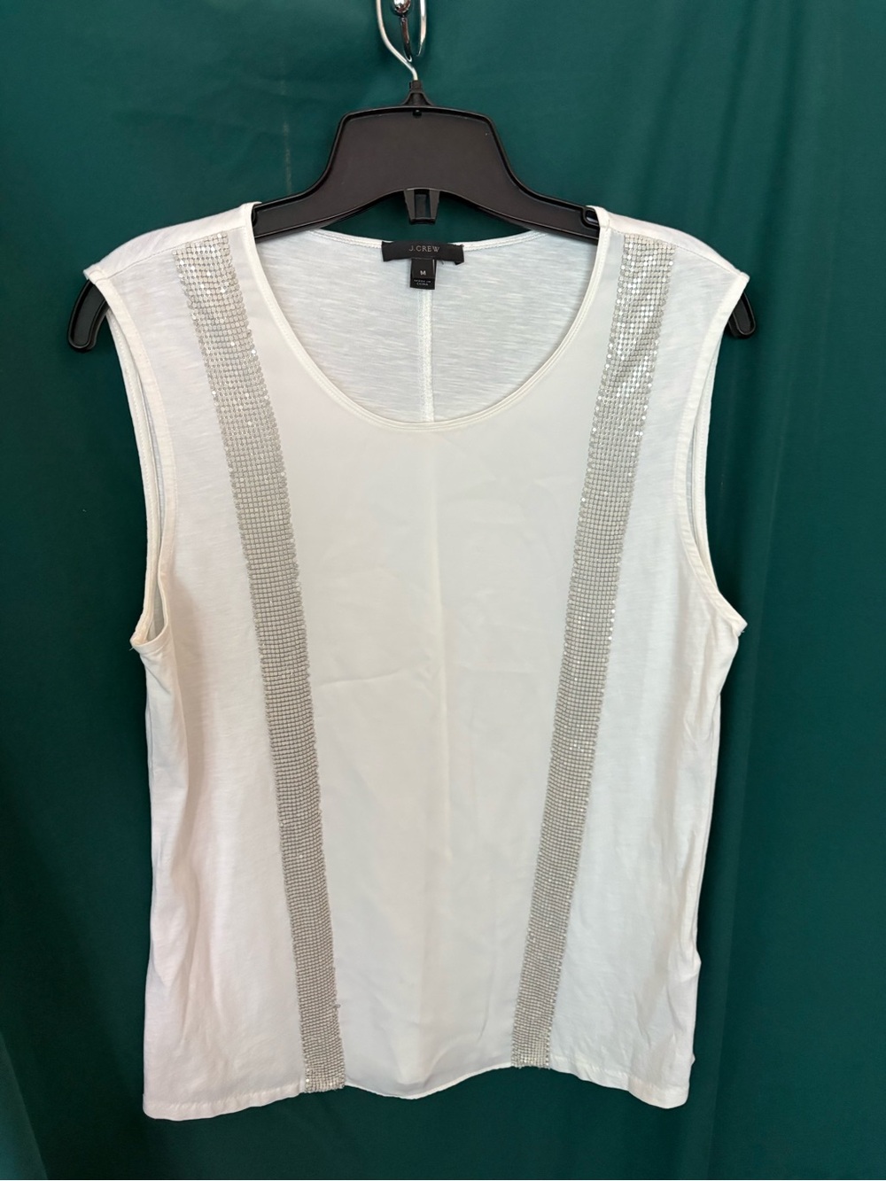 J. Crew White Sleeveless Embellished silver chainmail Tank Top